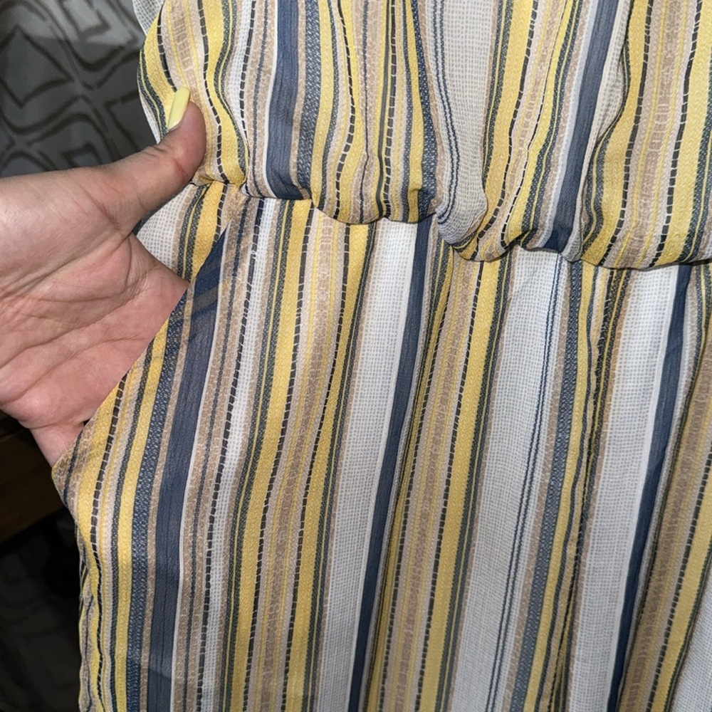 TACERA- Yellow and blue stripe Jumpsuit Size Large (Petite) - Picture 10 of 13